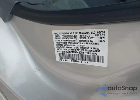 2006 Honda Odyssey Ex-L из США, поврежденный, VIN 5FNRL38746B446003